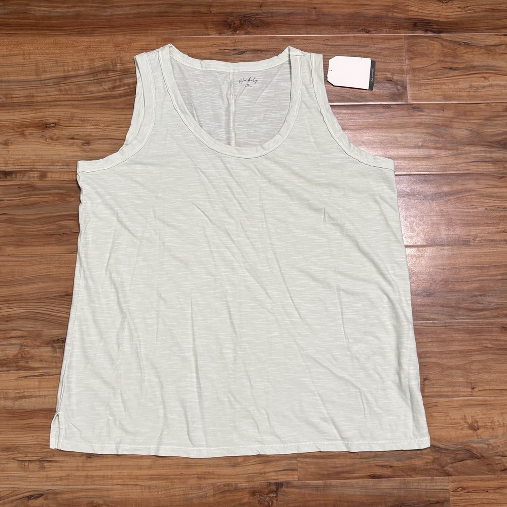 Wonderly Women's Solid Raw Edge Tank Top Ladies 1X Core Knits Hazy Sage Green